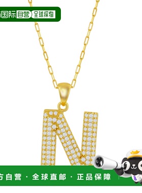 自营simona纯银 Micro Pave CZ \'J\' 块首字母带回形针链 - 镀金