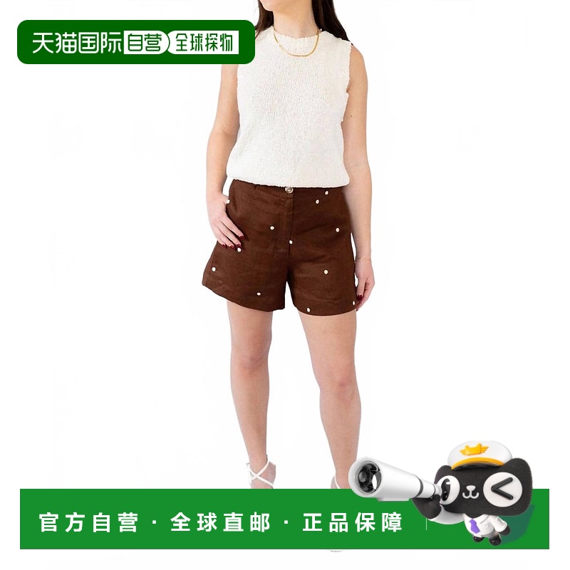 自营 little lies棕色波尔卡圆点刺绣短裤 美国奥莱直发