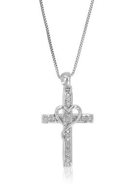 自营vir jewels1/10 克拉实验室培育钻石十字架和心形吊坠项链 .9