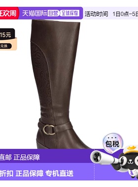 自营Easy Street Luella Plus Boots Brown Wide Calf Block Heel