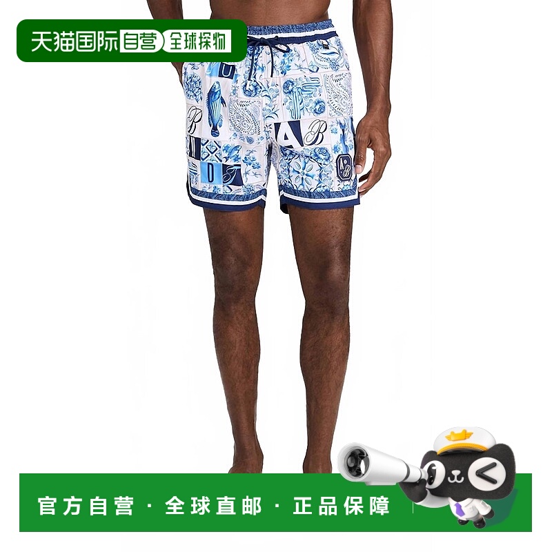 自营agua benditaMen's Dan Azure Swim Trunks In Blue Multicol