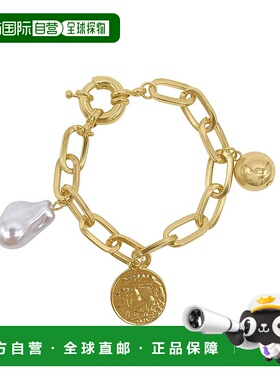 自营 adornia14k 镀金珍珠和吊饰链式手链，配大锁 - 金色 美国奥