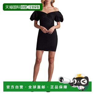 自营tadashi shoji苏菲泡泡袖迷你连衣裙-黑色 美国奥莱直发
