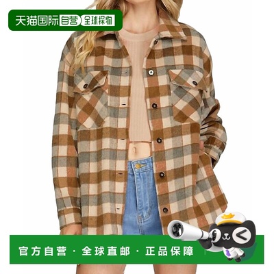 自营she + skyPlaid Button Shacket In Caramel - caramel 美国