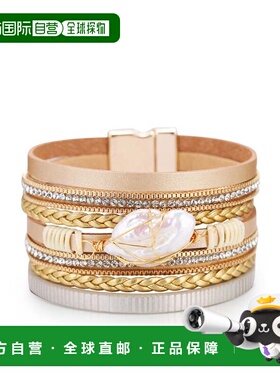 自营liv oliver18k 金多排香槟色皮革珍珠手链 - 金 美国奥莱直发