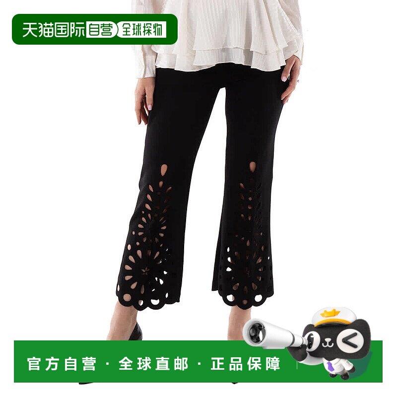 自营 Burberry女士黑色Isabelle细眼麻羊毛长裤-黑色 美国奥莱直