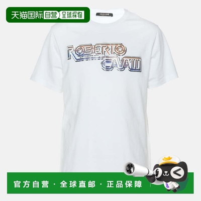 自营roberto cavalliRobert Cavalli White Jersey Logo Print T-