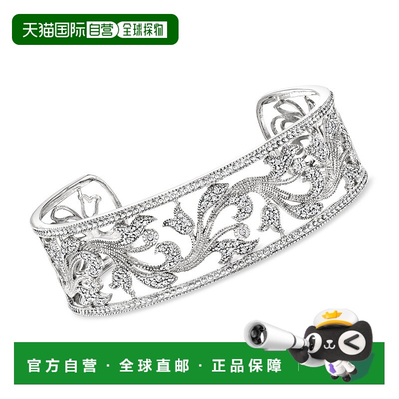 自营 Ross-Simons 纯银钻石花卉花丝手镯 - 8 英寸 美国奥莱直发