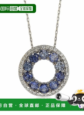 自营 Suzy Levian 纯银蓝色和白色蓝宝石和钻石口音双圈永恒吊坠
