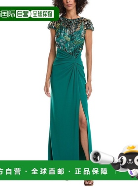 自营Tadashi Shoji Eleonora悬垂亮片幻影礼服-绿色 美国奥莱直发