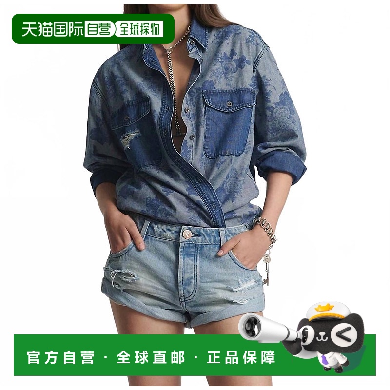 自营 One Teaspoon Bandits低腰凌乱牛仔短裤,咸狗蓝-咸狗蓝 美