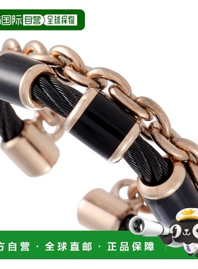 自营 Charriol St. Tropez 不锈钢粉红色和黑色 PVD 黑色珐琅电缆