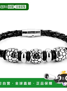 自营 Crucible Los Angeles 不锈钢串珠黑色编织皮革手链（13 毫-