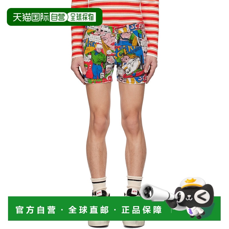 1h可退 香港直邮潮奢 ERL 男士 多色印花牛仔短裤 ERL06P102
