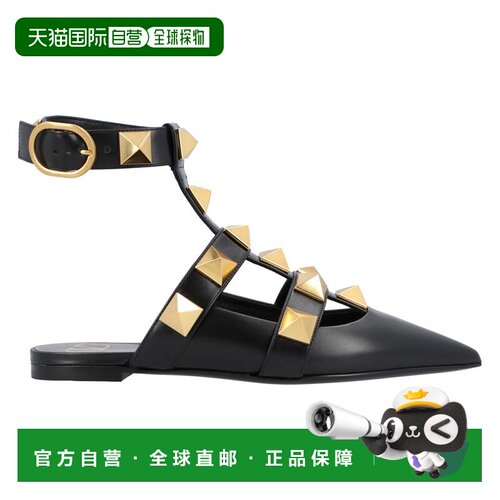 自营valentinoBlack Ballerinas With Iconic Roman Stud Rivets