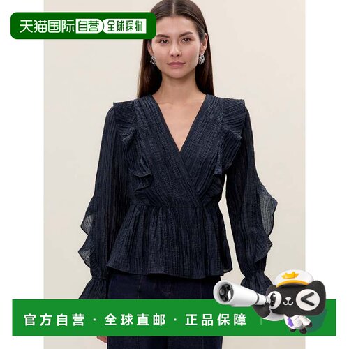 自营rebecca taylorOlivia荷叶边女式衬衫-石墨 美国奥莱直发