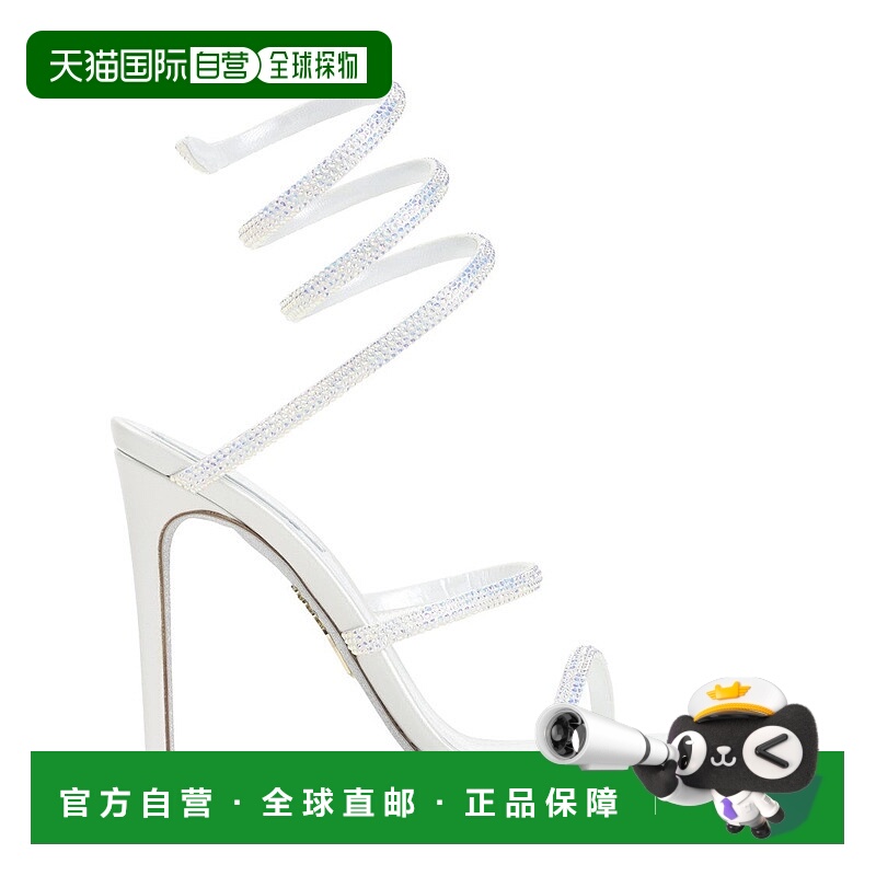 自营rene caovillaIvory Leather Sandals With Striking Crystal