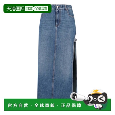 自营coperni侧开叉中长款牛仔裙-蓝色 美国奥莱直发