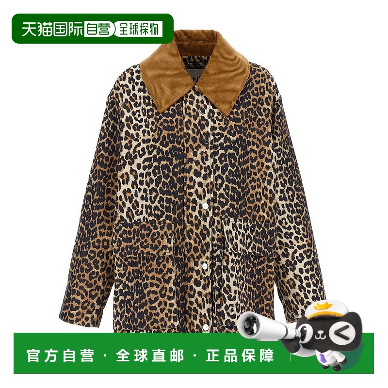 自营ganniLeopard Printed Canvas Midi' Jacket - brown 美国奥