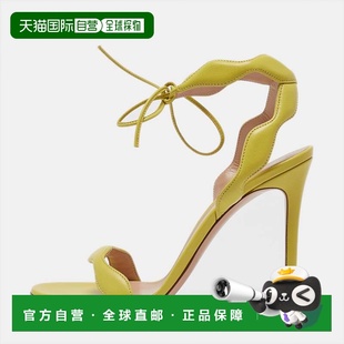 自营Gianvito Rossi Green Leather Wavy Ankle Tie Sandals - gr