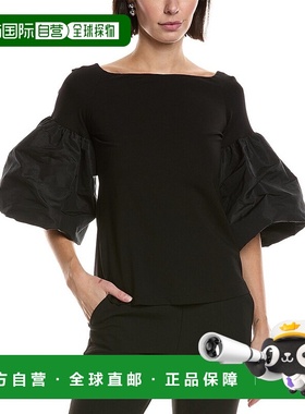自营Carla Ruiz Taffeta Bubble Sleeve Top - black 美国奥莱直