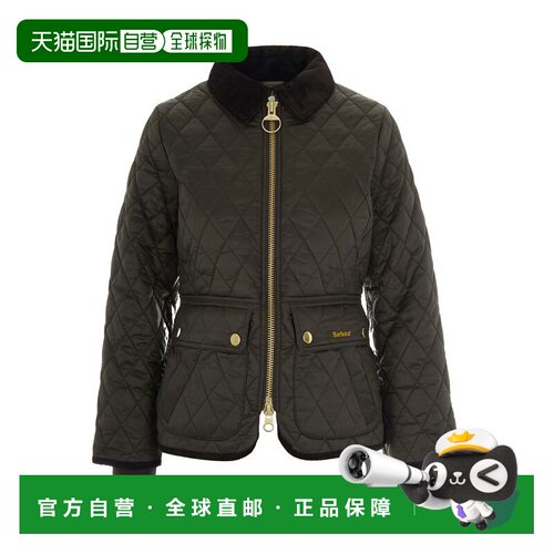 自营barbour合身修身的绗缝夹克，搭配工艺面料和精致棱纹袖口-黑