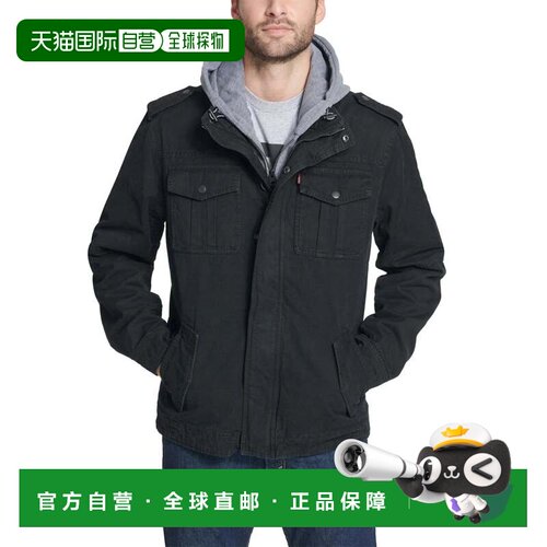 自营Levi's军装夹克男士黑色纯棉连帽长袖全拉链GBO3968-黑色 美