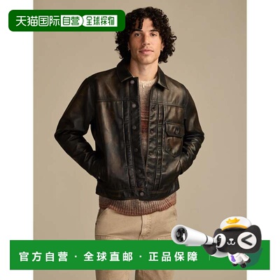 自营Lucky Brand Men's Distressed Leather Trucker - charcoal