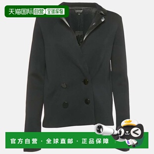 自营Emporio Armani Black Knit Double Breasted Blazer - black