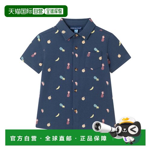 自营Andy & Evan Fruit Print Knit Button-Down Shirt - blue 美