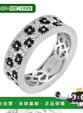 自营 Suzy Levian 纯银黑白方晶锆石花卉永恒戒指 - 黑色 美国奥