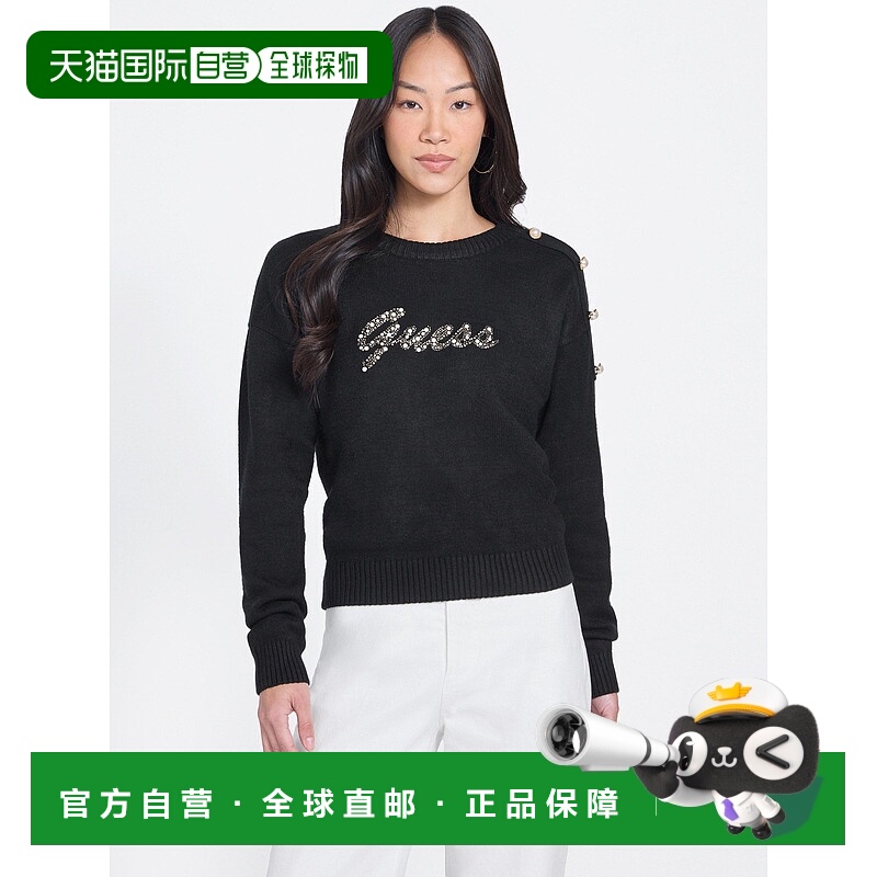 自营guessErin Beaded Logo Sweater - black 美国奥莱直发