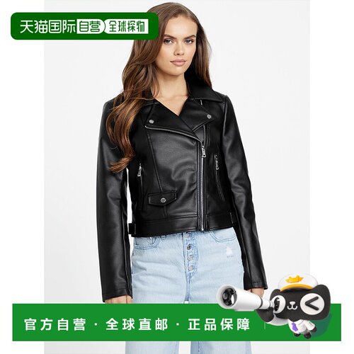 自营 guessRita Faux皮革摩托车夹克-黑色 美国奥莱直发