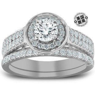 克拉钻石光环双环订婚戒指和结婚戒指套装 pompeii31 白金