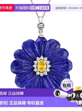 自营ross-simons罗斯-西蒙斯青金石和。黄水晶花朵吊坠项链。 925