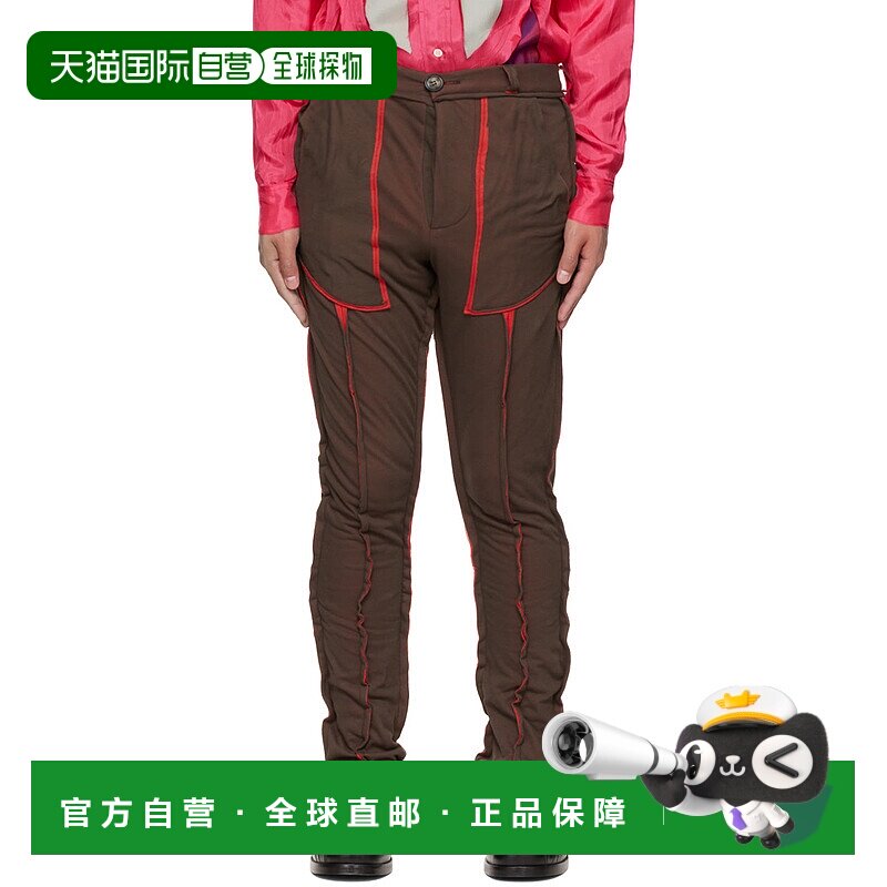 1h可退 香港直邮潮奢 Edward Cuming 男士 棕色 & 红色拼接长裤 F