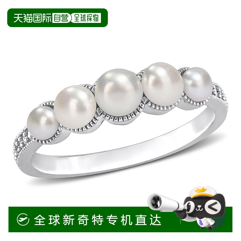 美国直邮julianna b 女士 戒指珍珠钻石白金