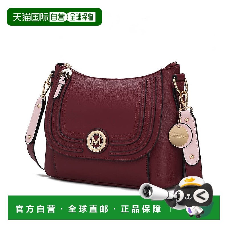 自营mia k collectionMaggie Vegan 皮革斜挎手提包 - 酒红色 美