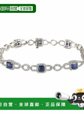 自营 Suzy Levian 纯银 Asscher 切割蓝宝石和钻石口音网球手链 -