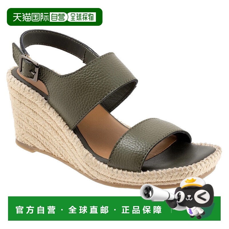 自营Softwalk Hartley S2309-341女式绿色皮革坡跟凉鞋FD1353-绿