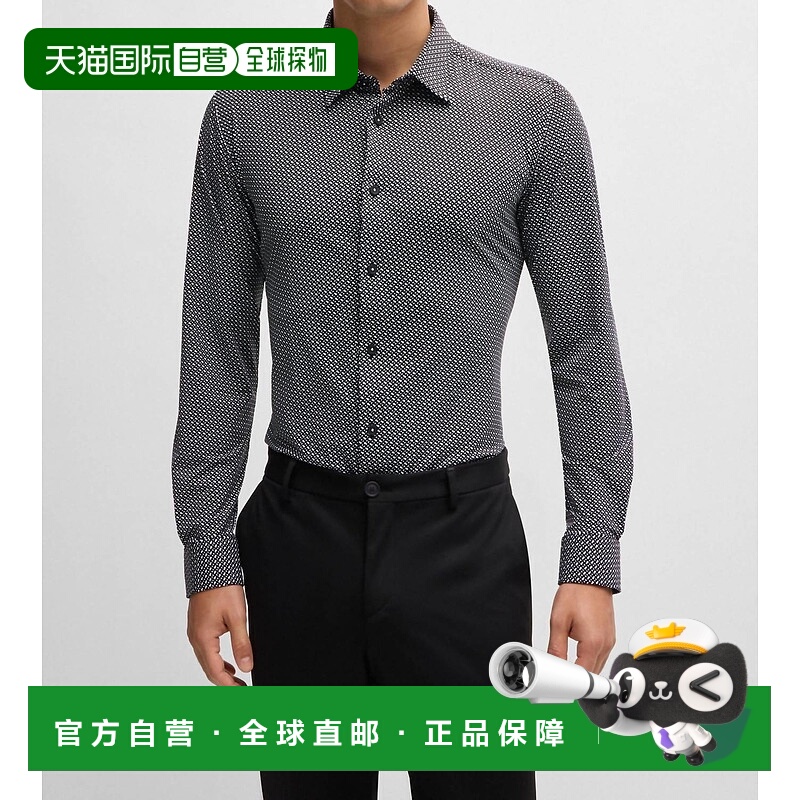 自营hugo bossSlim Fit Technical Stretch Monogram Shirt In Bl