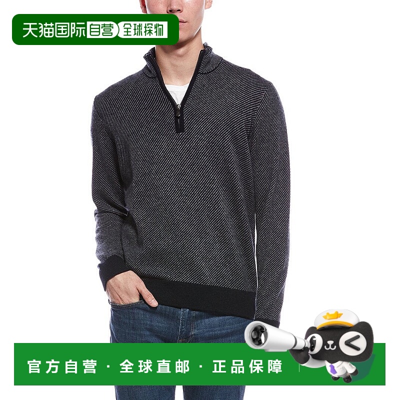 自营Raffi Diagonal Stripe 1/4-Zip Cashmere Mock Neck Sweater