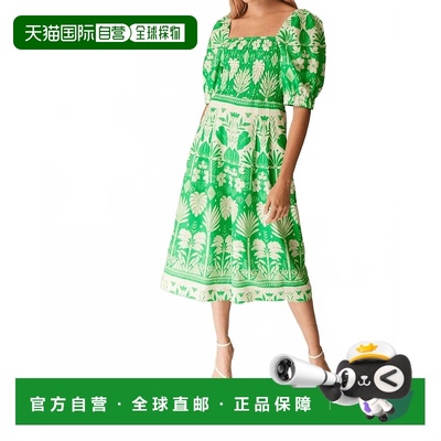 自营 gilner farrarMiley Midi绿色英亩印花连衣裙-绿色英亩印花