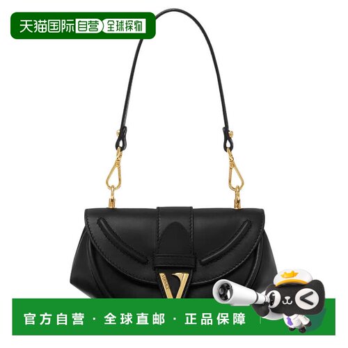 自营versaceBlack Crescent Calf Leather Shoulder Bag - black