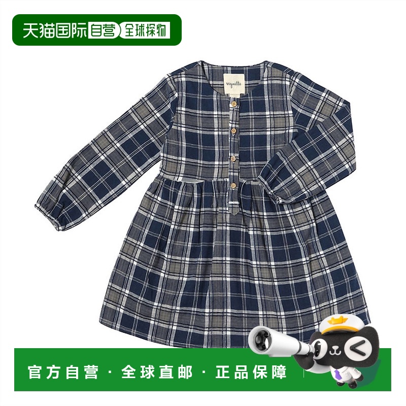 自营 vignette女孩尼基连衣裙在海军格子-海军格子 美国奥莱直发