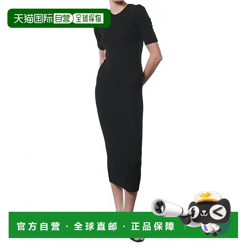 自营enza costaSilk Rib Half Sleeve Midi Dress In Black - bla