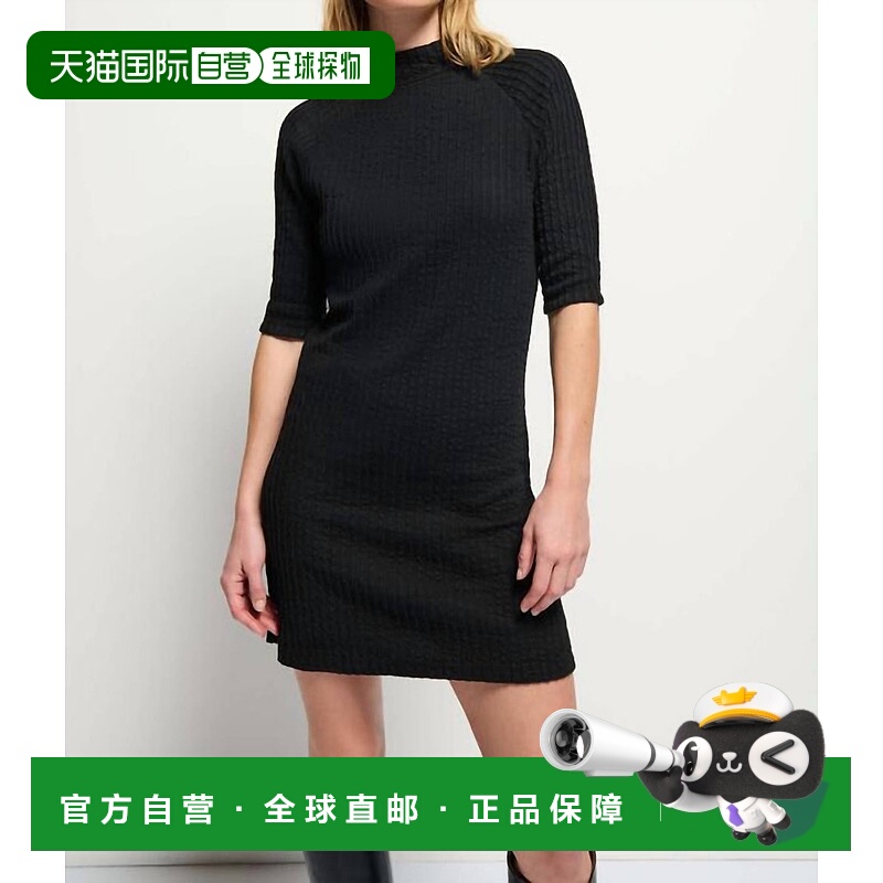 自营nation ltdSandy双面罗纹迷你连衣裙,黑色 美国奥莱直发