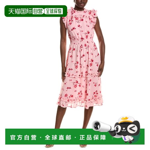 自营CeCe印花中长款连衣裙-红色 美国奥莱直发
