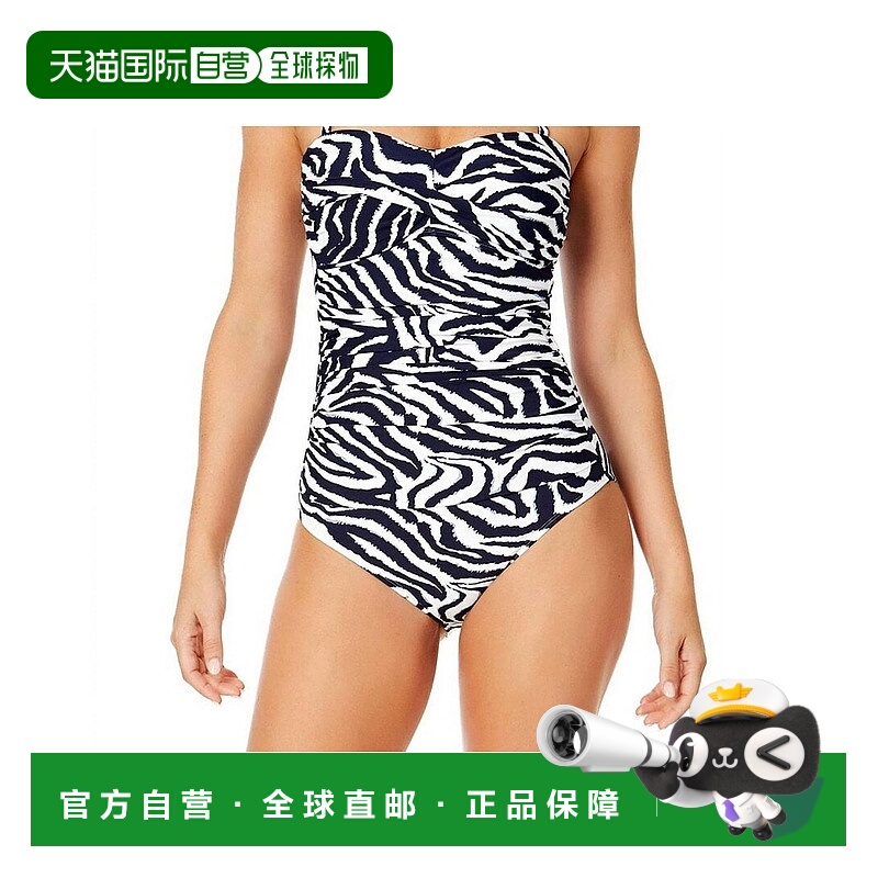 自营 anne cole黑白印花扭曲前襟连体泳衣-黑白 美国奥莱直发