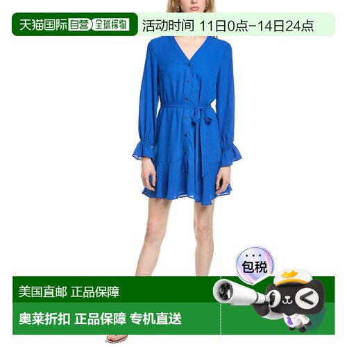 自营CeCe V-Neck Tie Waist Dress - Blue 连衣裙美国直发奥莱
